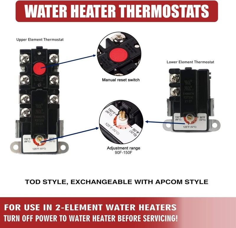 DROMIX EWH-04 Electric Water Heater Tune-Up Kit with Element Wrench, Upper & Lower Heater Thermostat and Protective cover, 2x Heater Elements - 4500W/240V, 1 x Element Wrench, Water Heater Replacement Parts - Image 5